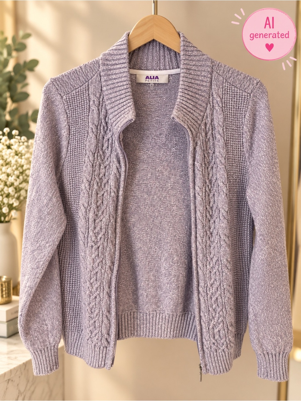 Apt. 9 Gray Cable Knit Cardigan Sweater | Chunky Knit | Size S
